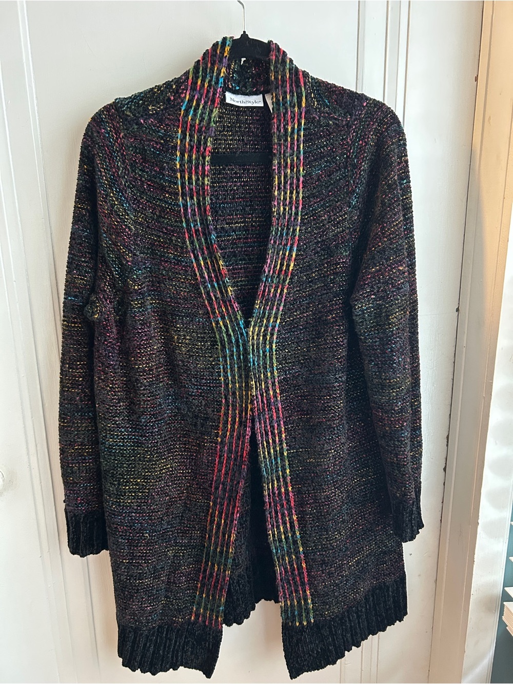 Multicolor Chenille Black Open-Front Women’s Sweater Cardigan